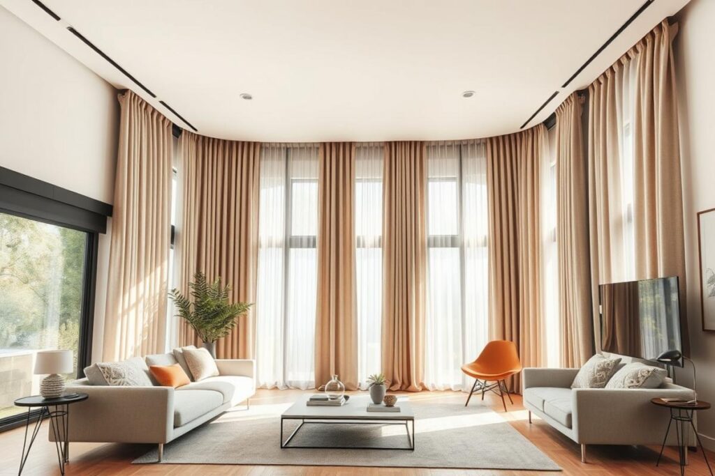 elegant curtain ideas for living room with layered linen drapes