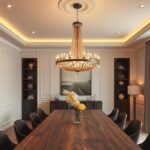 elegant dining room lighting ideas with a statement chandelier over a wooden table