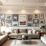 gallery wall ideas home with framed art and photos arranged on a living room wall