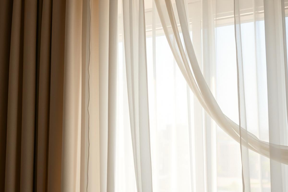 living room window curtain styles with layered sheer and linen drapes