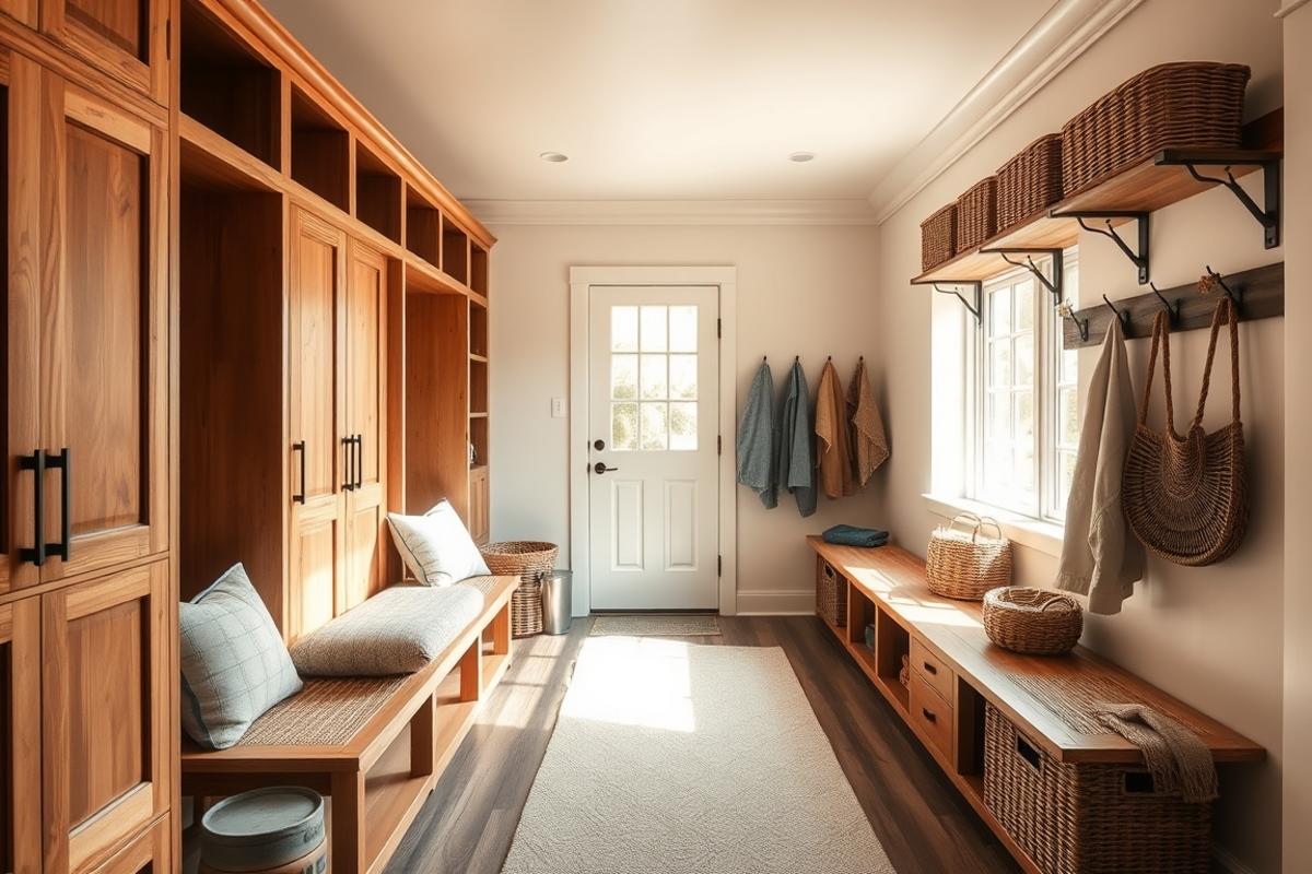 mudroom locker ideas with built-in storage cubbies and bench seating