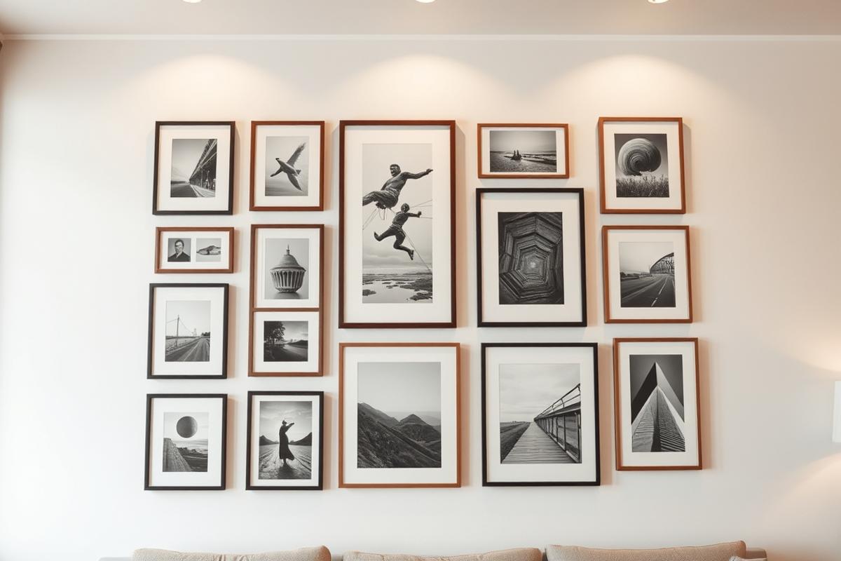 picture wall arrangement ideas with mixed frames and art prints