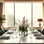 elegant dining room table centerpiece ideas with candles and greenery